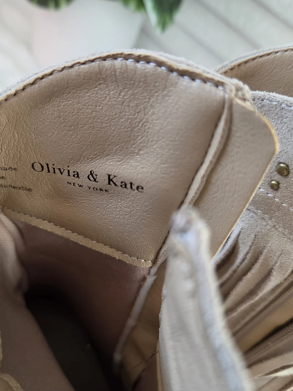 Olivia & Kate beige suede
